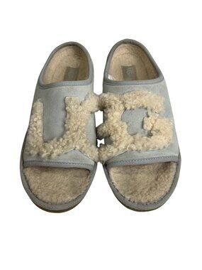 UGG Slide Horizon Blue Natural Shearling Wool Open Toe Slippers Women’s Size 7